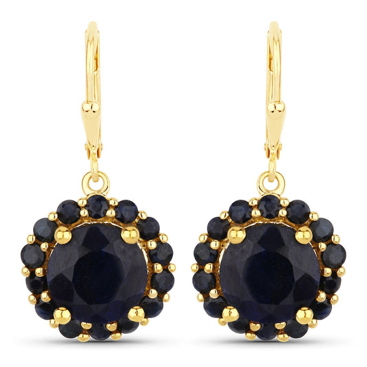 Boucles d'oreilles en saphir bleu et saphir teint de 11,37 carats en argent sterling 925