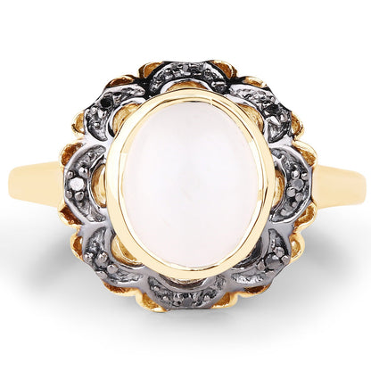 3.04 Carat Genuine White Moonstone and Black Diamond .925 Sterling Silver Ring