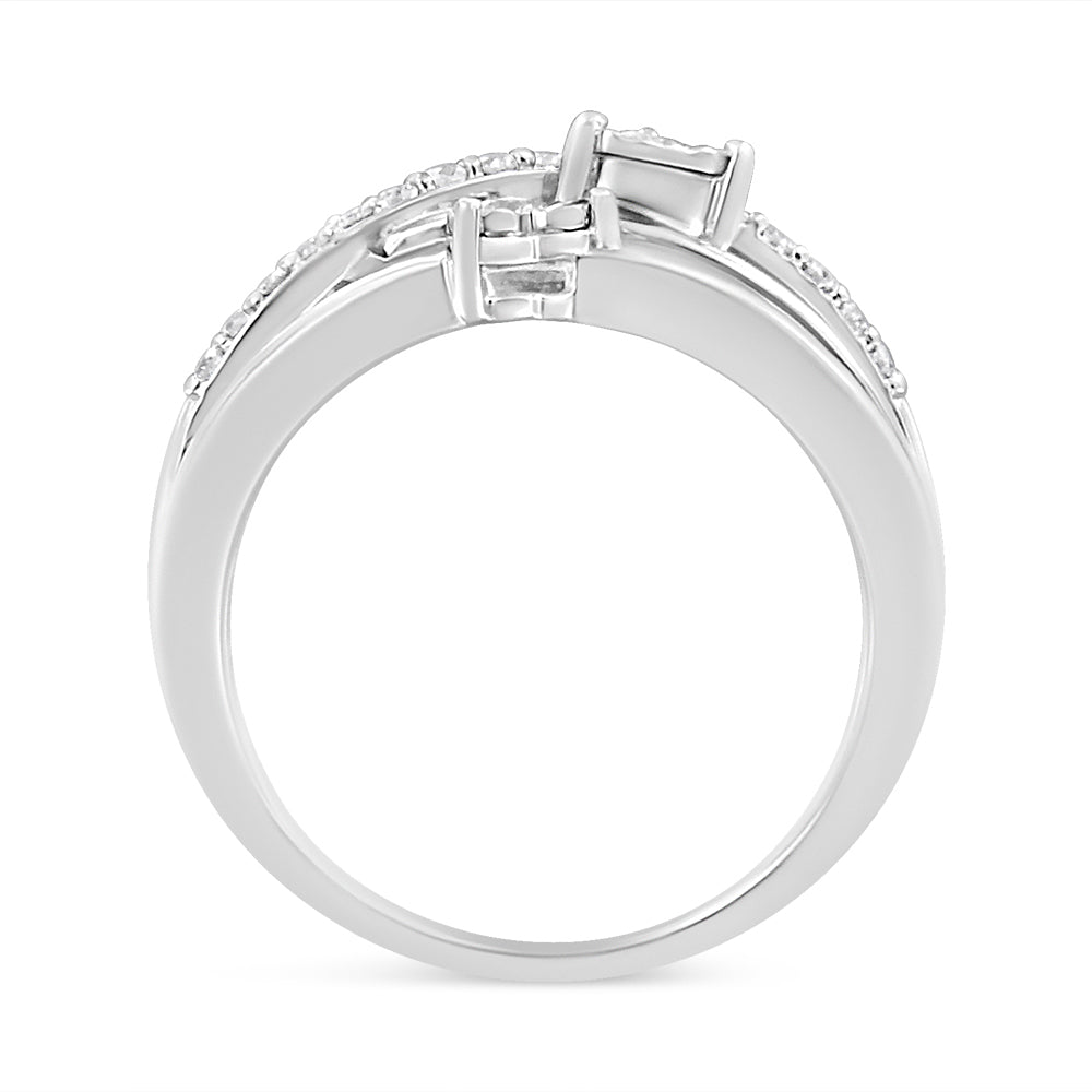 .925 Sterling Silver 1/5 Cttw Miracle-Set Diamond Heart Cross-Over Bypass Ring (I-J Color, I2-I3 Clarity) - Size 7