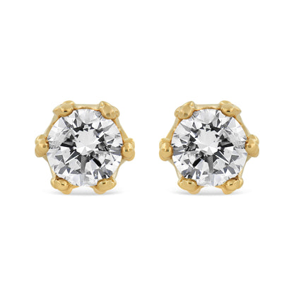 14K Yellow Gold 2.0 Cttw Round Diamond Crown Stud Earrings (I-J Color, I1-I2 Clarity)