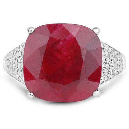 14.47 Carat Dyed Ruby and White Topaz .925 Sterling Silver Ring