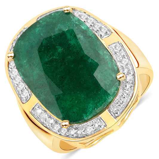 Bague en argent sterling 925 plaqué or jaune 14 carats avec émeraude teintée de 10,51 carats et topaze blanche