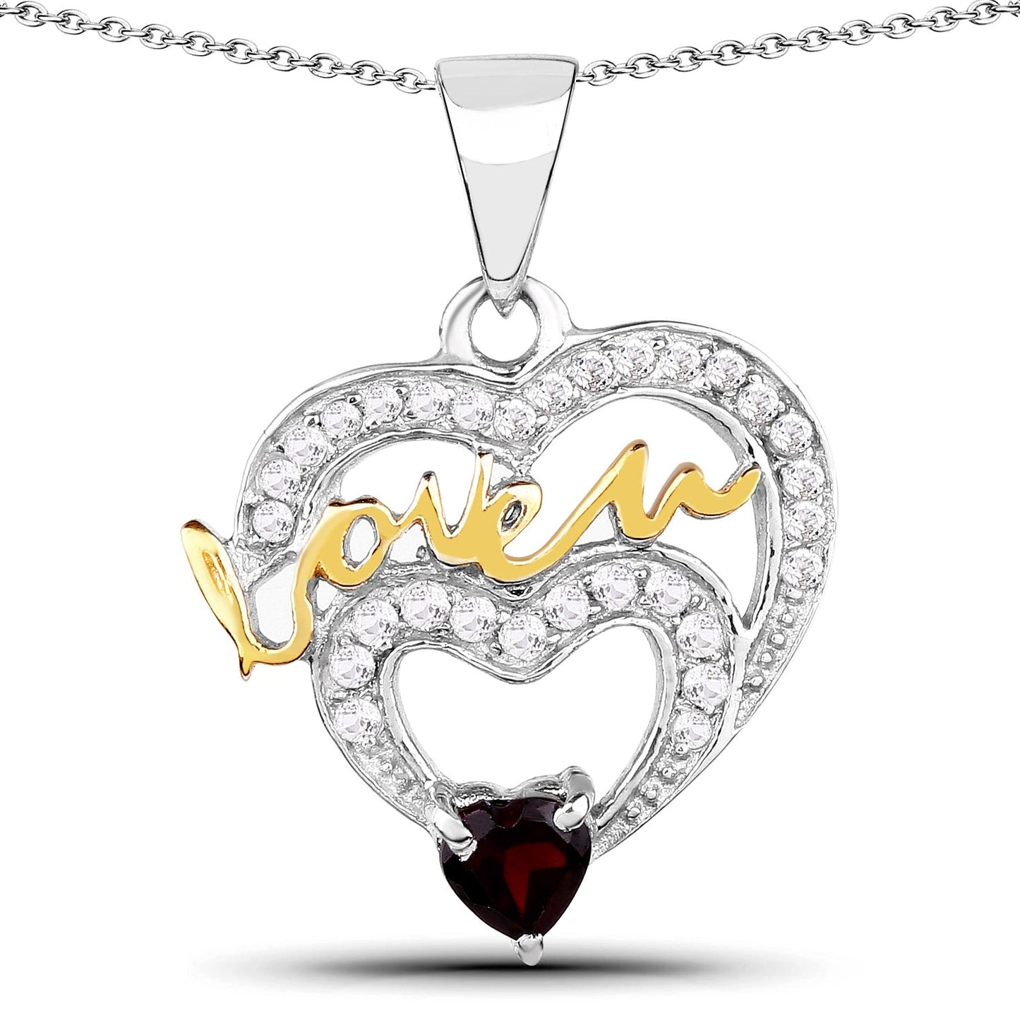 0.51 Carat Genuine Garnet and White Topaz .925 Sterling Silver Pendant