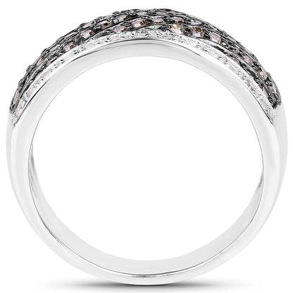 0.87 Carat Genuine Champagne Diamond and White Diamond .925 Sterling Silver Ring