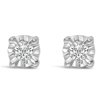 .925 Sterling Silver 1/10 Cttw Round Brilliant-Cut Lab Grown Diamond Miracle-Set Stud Earrings (F-G Color, VS1-VS2 Clarity)