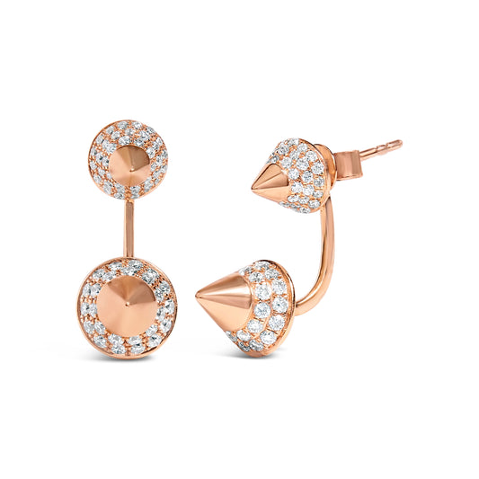 Boucles d'oreilles clous en or rose 14 carats avec veste double cône et diamants de 1,00 carat (couleur G-H, pureté SI1-SI2)