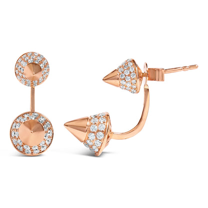 14K Rose Gold 1.00 Cttw Diamond Double Cone Jacket Stud Earring (G-H Color, SI1-SI2 Clarity)