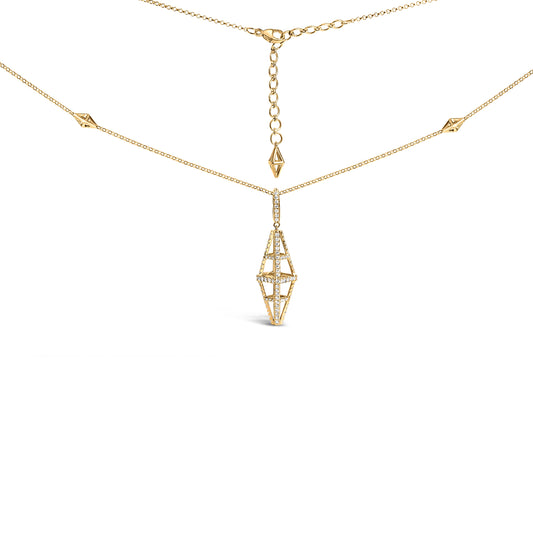 Collier pendentif double pyramide géométrique en or jaune 14 carats et diamants 1,0 Cttw 45,7 cm (couleur G-H, pureté SI1-SI2)