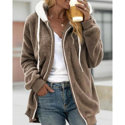 2026 Amazon Hot Selling New Autumn And Winter Loose Plush Zipper Hooded Jacket For Women, Fashionable And Versatile