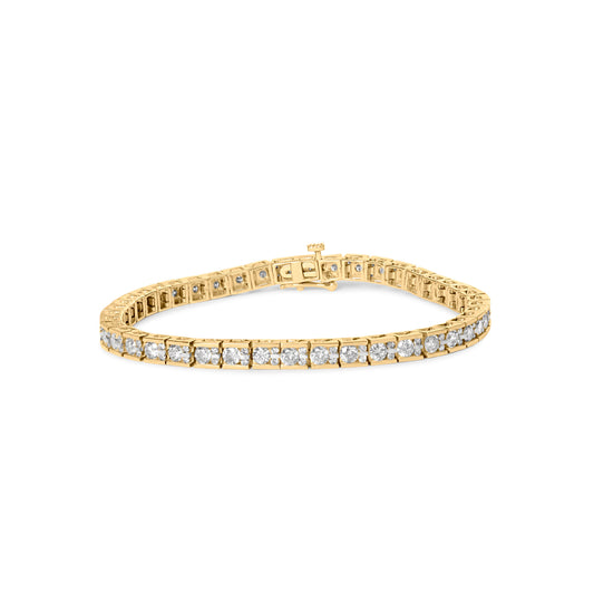 Bracelet tennis en or jaune 10 carats avec diamants ronds sertis rail de 4,00 carats (couleur J-K, pureté I1-I2), 17,8 cm