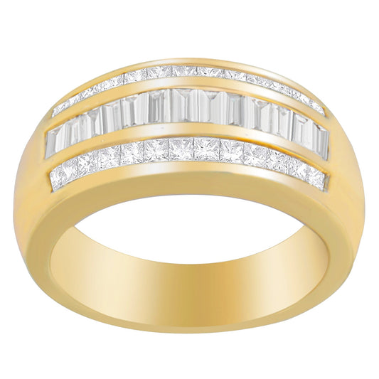 Bague en or jaune 14 carats, diamants taille princesse et baguette 1 ct. Poids Total (H-I, SI1-SI2)