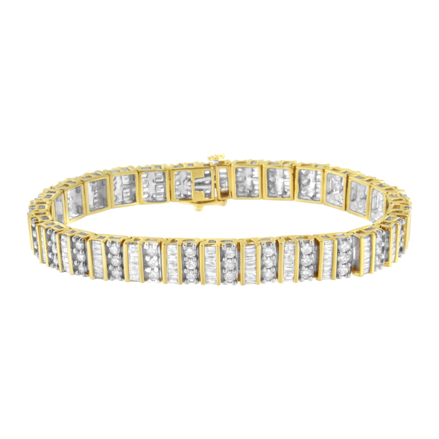 14K Yellow Gold 5.50 Cttw Round and Baguette Diamond Link Bracelet
