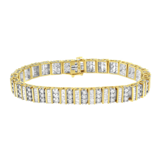 Bracelet à maillons en or jaune 14 carats avec diamants ronds et baguettes de 5,50 carats