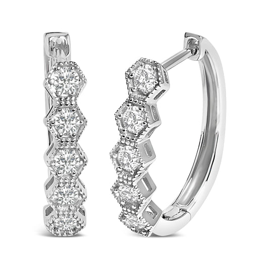 Boucles d'oreilles créoles géométriques zigzags en or 14 carats et diamant 1/2 carat (couleur G-H, SI1-SI2)