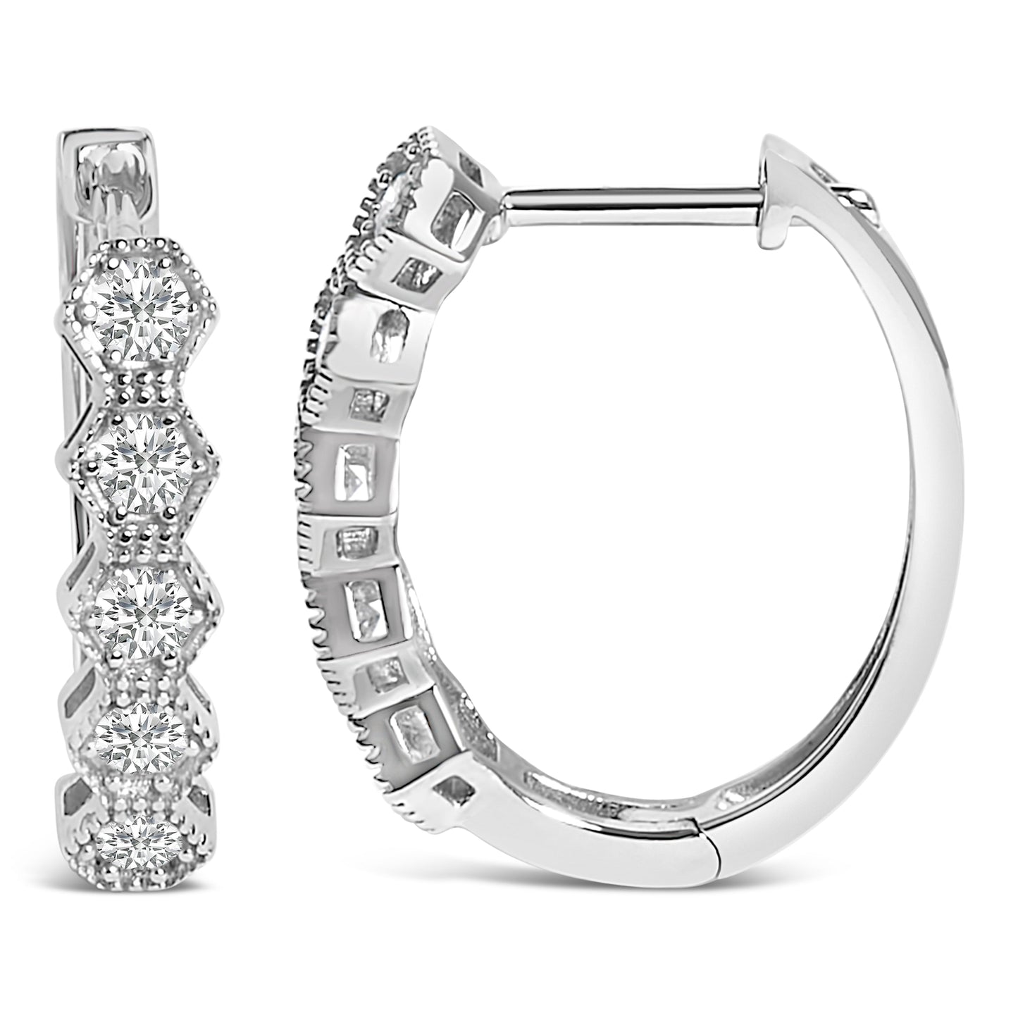 14K Gold 1/2 Cttw Diamond Earring Zig-Zagging Geometric Hoop Earrings (G-H Color, SI1-SI2)