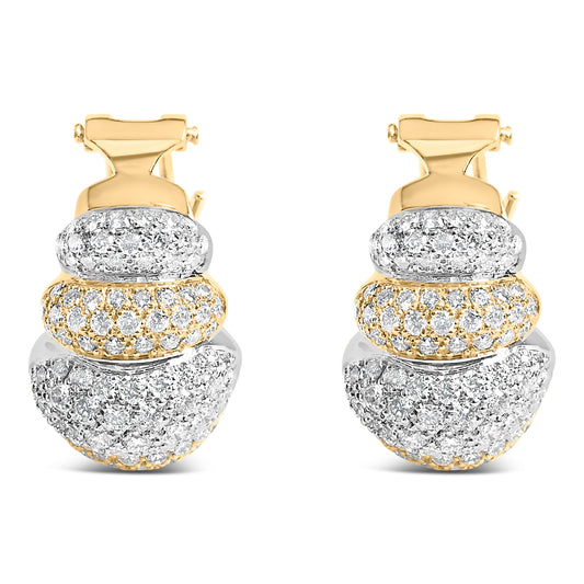 Boucles d'oreilles oméga à dôme à trois niveaux en or bicolore 18 carats et diamants de 5,00 carats (couleur G-H, pureté VS2-SI1)