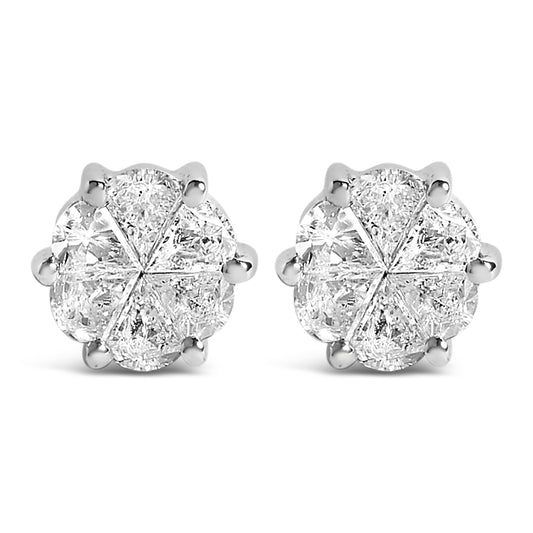Clous d'oreilles solitaires en or blanc 14 carats avec diamants taille princesse de 1,00 carat (couleur H-I, pureté SI1-SI2)