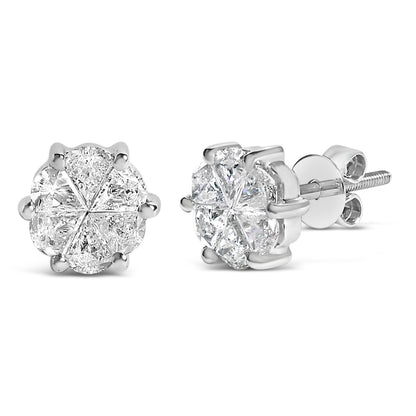 14K White Gold 1.00 Cttw Pie Cut Diamond Solitaire Style Stud Earring (H-I Color, SI1-SI2 Clarity)