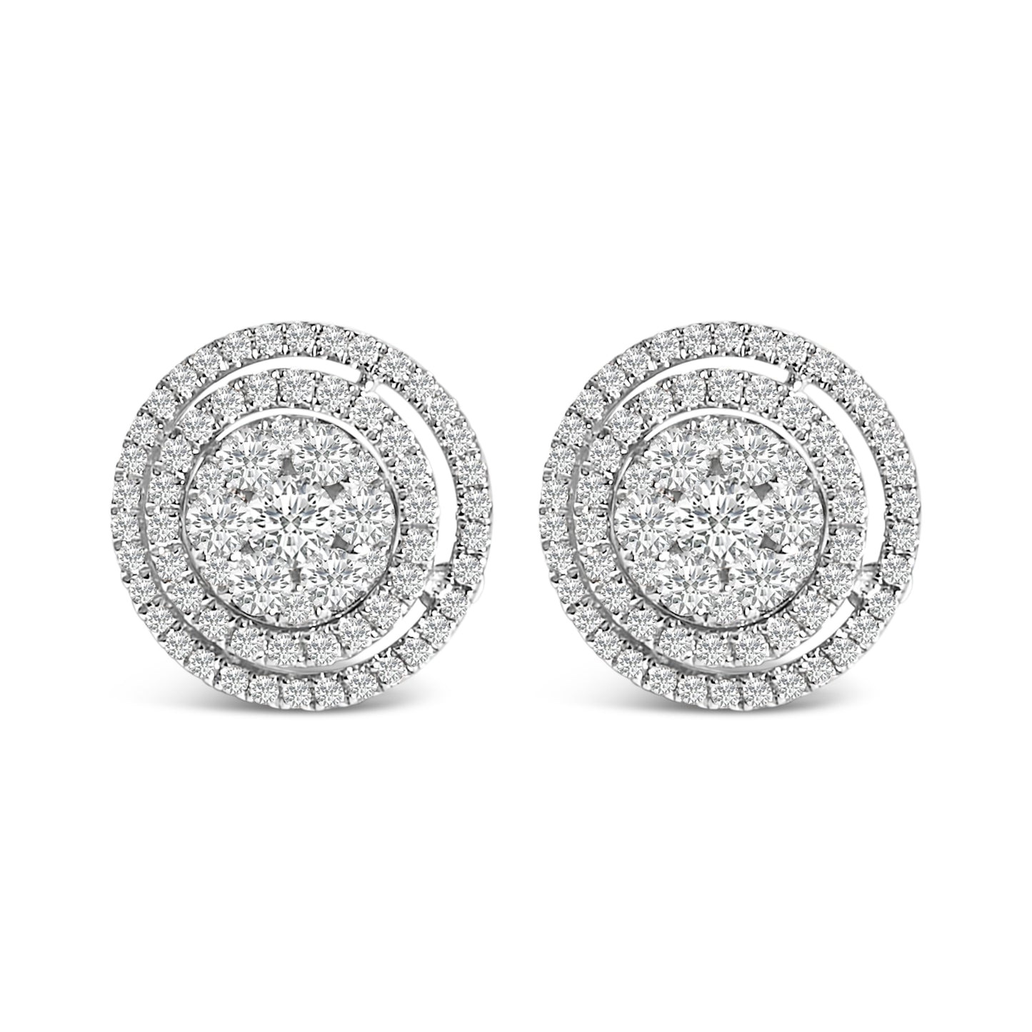 14K Gold 1 3/8 Cttw Diamond Cluster and Double Halo Stud Earring (G-H Color, SI1-SI2 Clarity)