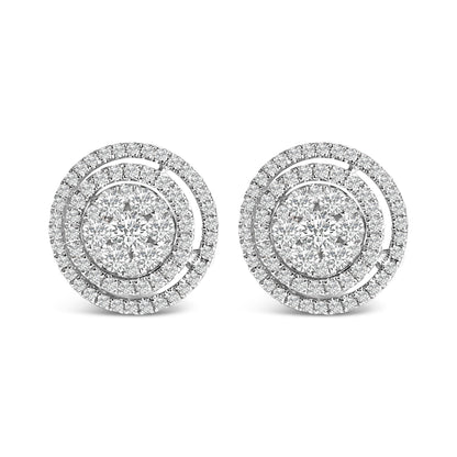 14K Gold 1 3/8 Cttw Diamond Cluster and Double Halo Stud Earring (G-H Color, SI1-SI2 Clarity)