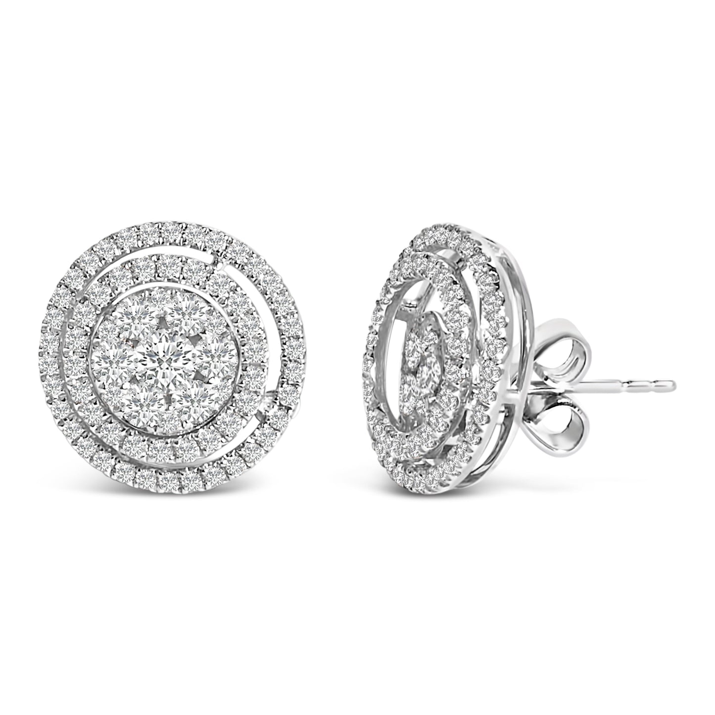 14K Gold 1 3/8 Cttw Diamond Cluster and Double Halo Stud Earring (G-H Color, SI1-SI2 Clarity)