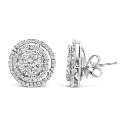 14K Gold 1 3/8 Cttw Diamond Cluster and Double Halo Stud Earring (G-H Color, SI1-SI2 Clarity)