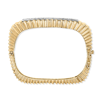14K Yellow Gold 1 1/4 Cttw Diamond Ribbed Rounded Rectangle Bangle Bracelet (G-H Color, VS2-SI1 Clarity) - 7.75" Inches