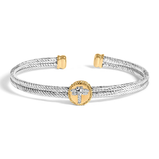 Bracelet jonc médaillon libellule en argent sterling .925 plaqué or jaune 18 carats et accent de diamant (couleur I-J, clarté SI1-SI2) - 7,75 pouces