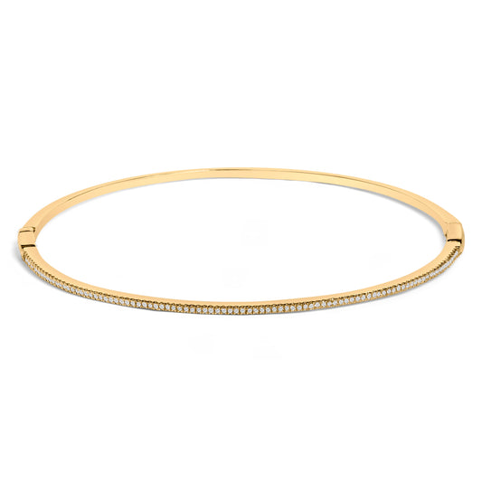 Bracelet jonc demi-éternité en or jaune 14 carats et diamants 1/3 carat (couleur I-J, pureté I2-I3) - 19,7 cm