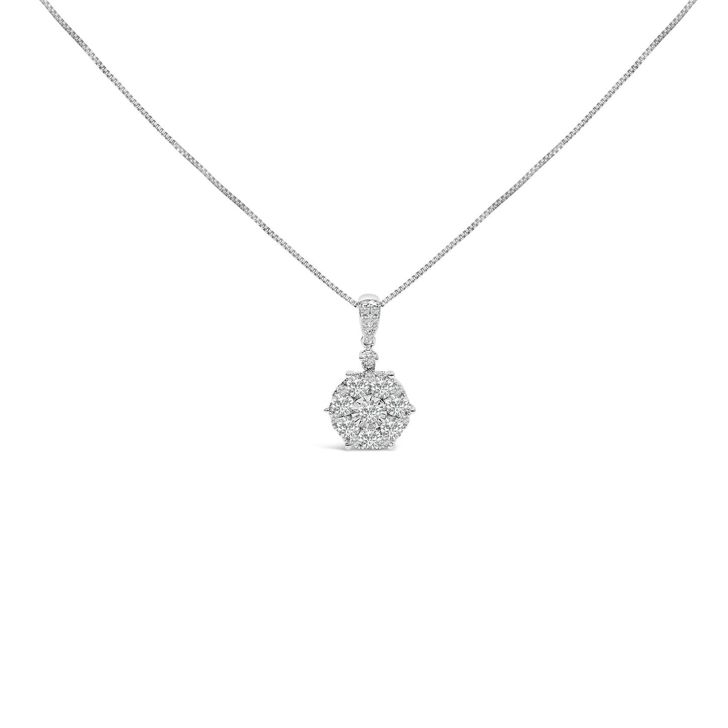 14K White Gold 1 1/5 Cttw Diamond Composite Cluster Pendant Necklace (F-G Color, VS2-SI1 Clarity) - 18" Inches