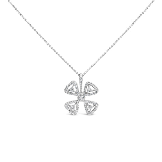 Collier avec Pendentif Floral 4 Feuilles en Or Blanc 14 carats et Diamants 5/8 Cttw (Couleur H-I, Pureté I1-I2) - 45,7 cm