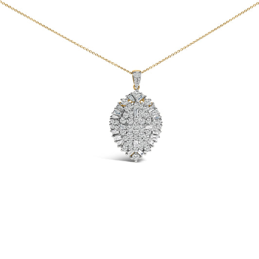 Pendentif en or blanc et jaune 14 carats en forme de poire avec diamants, poids total 2,00 carats (couleur G-H, clarté SI2-I1) - Chaîne de 50 cm
