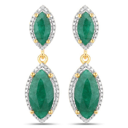 4.21 Carat Dyed Emerald and White Diamond .925 Sterling Silver Earrings
