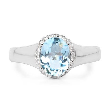 2.63 Carat Genuine  Blue Topaz and White Topaz .925 Sterling Silver Ring