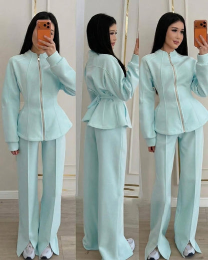 2026 Autumn High-End Light Luxury Chanel Style Outfit Two-Piece Set Solid Color Long-Sleeve Jacket European And American Amazon