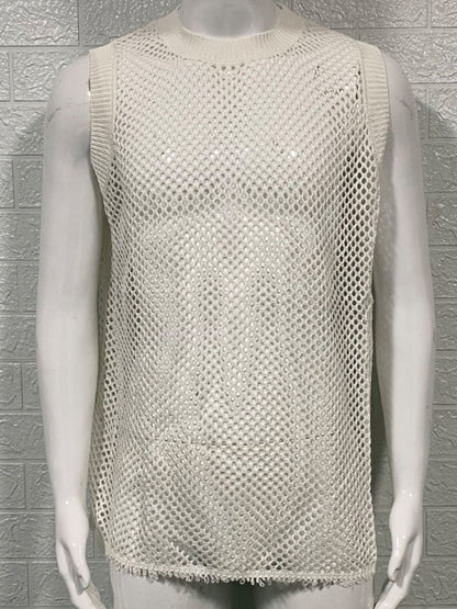 Men's Round Neck Hollow Out Sleeveless Knit Top