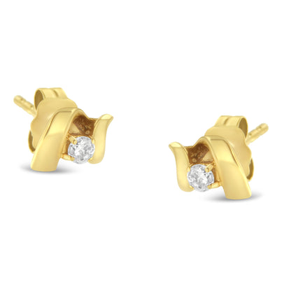 10K White Gold 1/10 Cttw Round Brilliant-Cut Diamond Espira Swirls Solitaire Push Back Stud Earrings (I-J Color, I1-I2 Clarity)