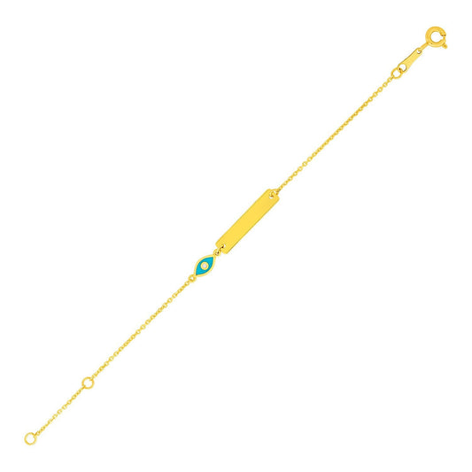 Bracelet d'identification pour enfants en or jaune 14 carats de 5,5 pouces avec œil émaillé