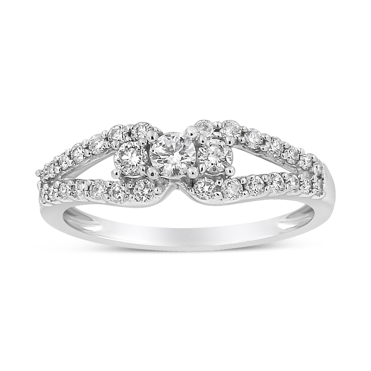 10K White Gold 1/2 Cttw Round Cut Diamond Three Stone Split Shank Band Ring (H-I Color, SI1-SI2 Clarity) - Size 6