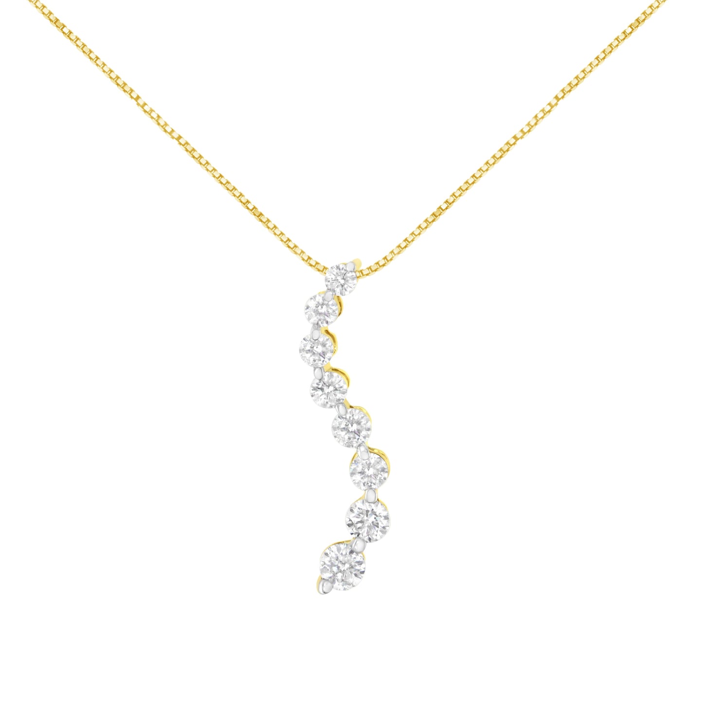 14k Yellow Gold 3.0 cttw Baguette and Brilliant Round-Cut Diamond Journey 18" Pendant Necklace (I-J Color, I2-I3 Clarity)