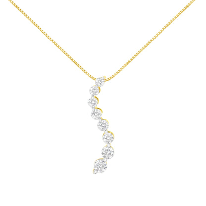 14k Yellow Gold 3.0 cttw Baguette and Brilliant Round-Cut Diamond Journey 18" Pendant Necklace (I-J Color, I2-I3 Clarity)