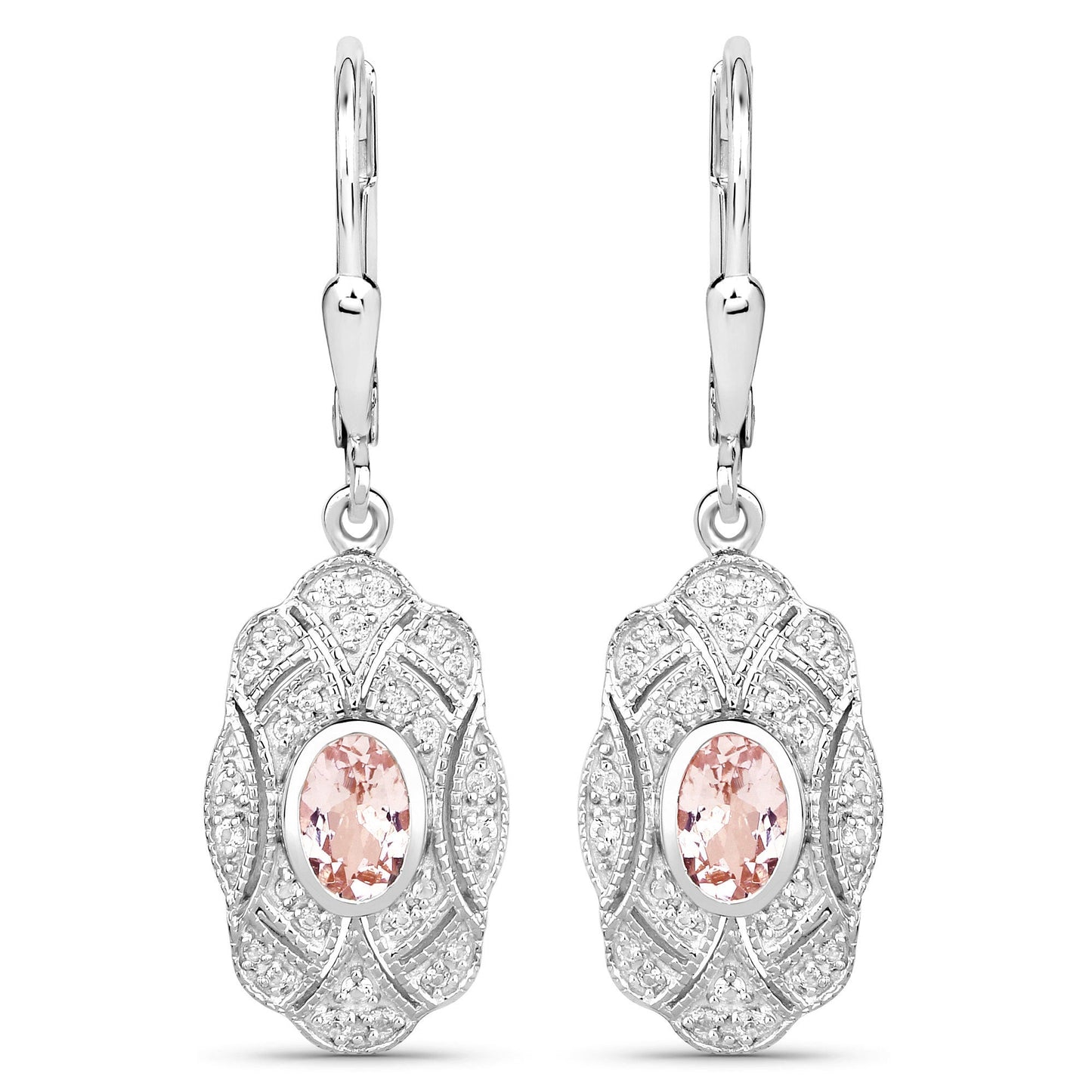 1.04 Carat Genuine Morganite and White Topaz .925 Sterling Silver Earrings