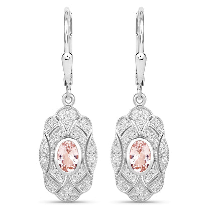 1.04 Carat Genuine Morganite and White Topaz .925 Sterling Silver Earrings