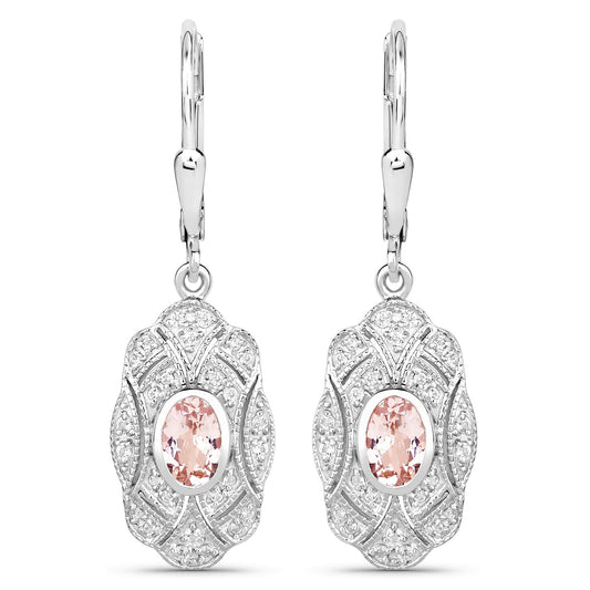 1.04 Carat Genuine Morganite and White Topaz .925 Sterling Silver Earrings