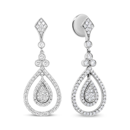 18K White Gold 1 1/4 Cttw Round Diamond Openwork Teardrop-Shaped Dangle Earrings (F-G Color, VS1-VS2 Clarity)