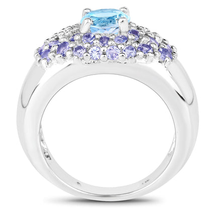 2.78 Carat Genuine Blue Topaz and Tanzanite .925 Sterling Silver Ring