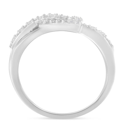 .925 Sterling Silver 1/8 Cttw Diamond Open Heart Leaf Curvy Bypass Accent Fashion or Promise Ring (I-J Color, I2-I3 Clarity) - Size 6