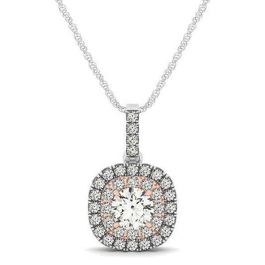 Pendentif Diamant Halo en Forme de Coussin Or Blanc et Rose 14 carats (1/2 carat au total)