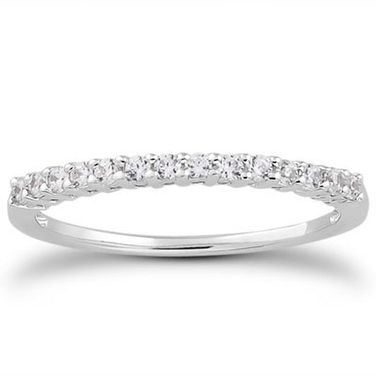 Alliance de mariage en or blanc 14 carats avec diamants sertis à griffes communes et galerie Airline
