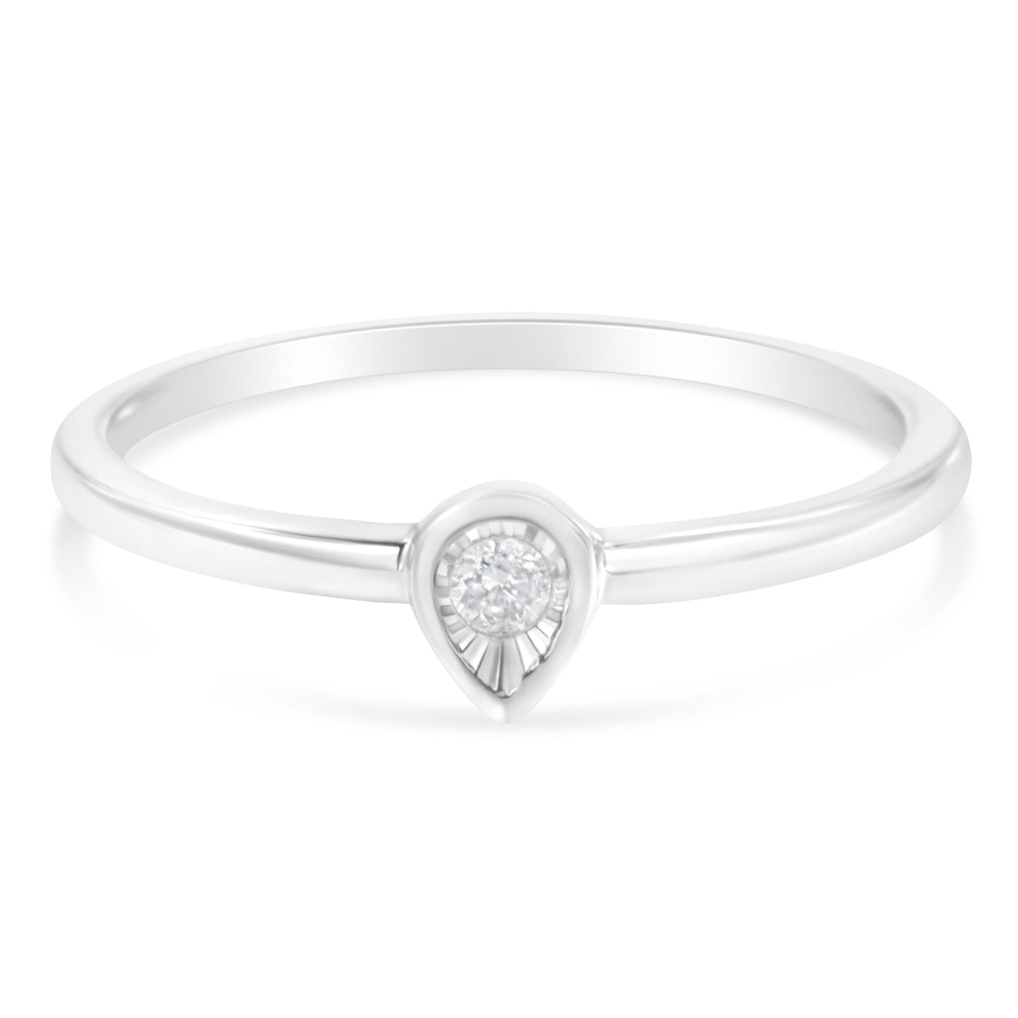.925 Sterling Silver 1/20 Carat Diamond Teardrop Pear-Shaped Miracle Set Petite Fashion Promise Ring (J-K Color, I1-I2 Clarity) - Size 6